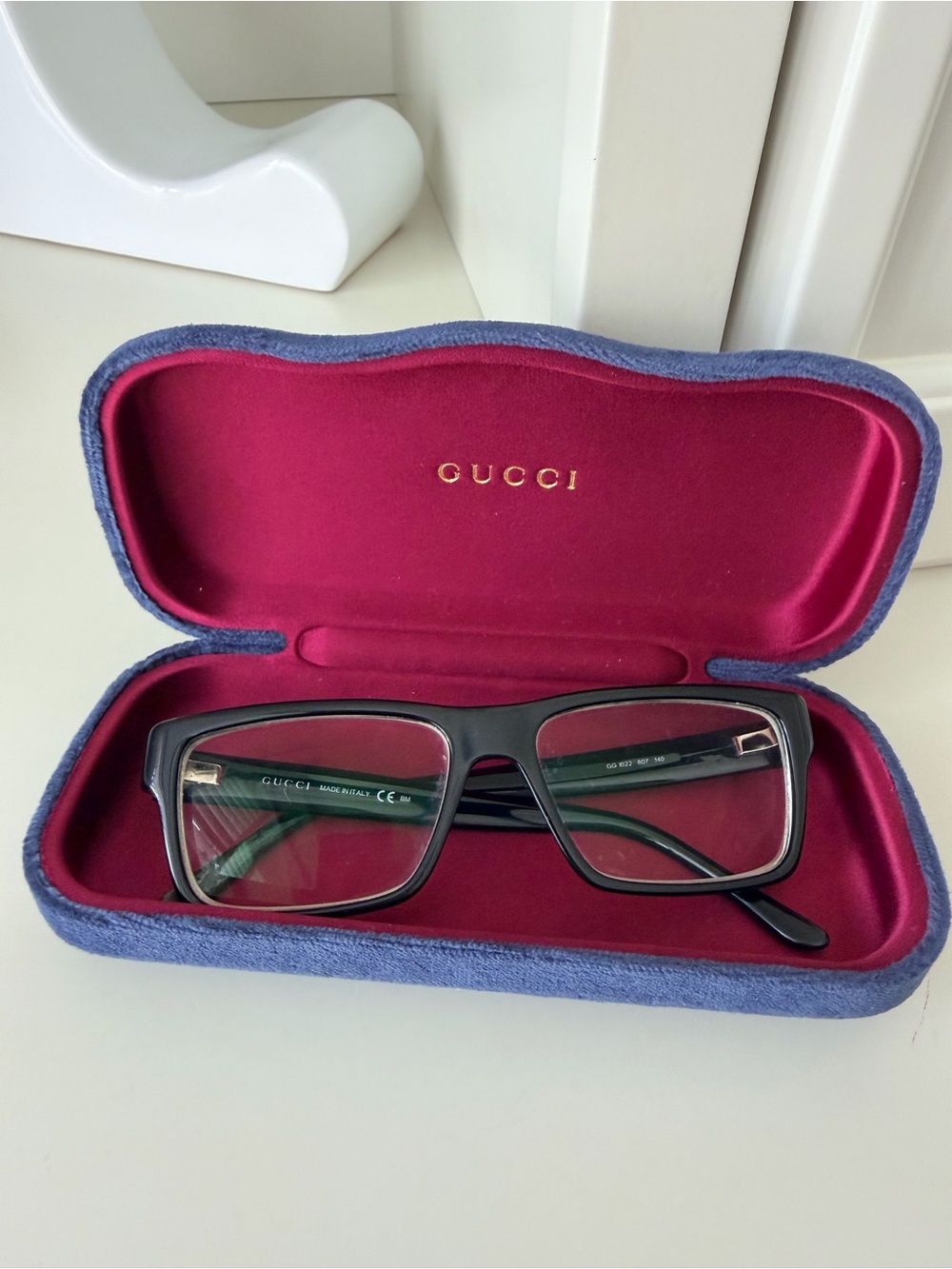 GUCCI 1022 807 Rectangular Black Eyeglasses With Case Unisex Adult
